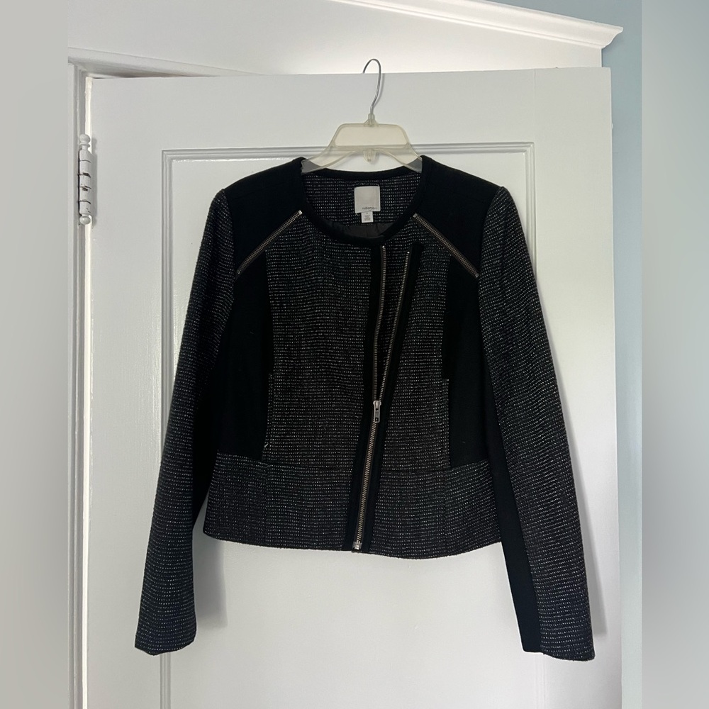 Halogen Black Textured Zip-Front Blazer